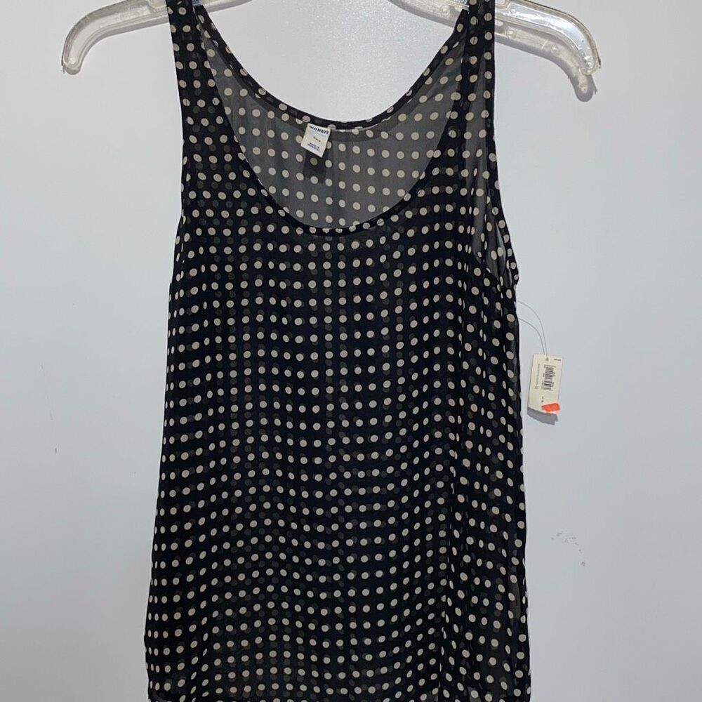Old Navy Women's Black White Chiffon Polka Dot Scoop Neck‎ Tank Top NWT